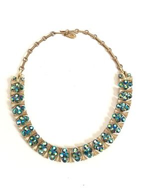 LISNER Vintage Aurora Borealis Blue Green Statement Necklace